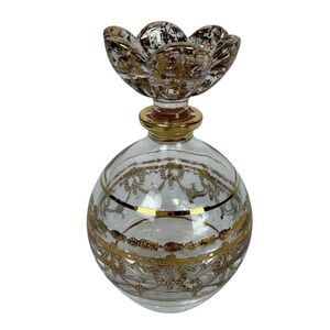 Royal Limited Italy 24% Lead Crystal Handpainted Gold Gilt Perfume Bottle Flower